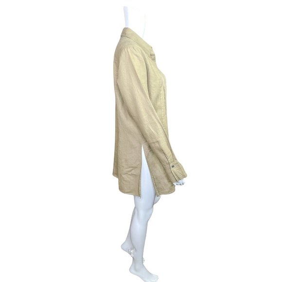 Valerie Stevens Brown Linen Long Sleeve Button Front Tunic Top Size Medium - Picture 6 of 9